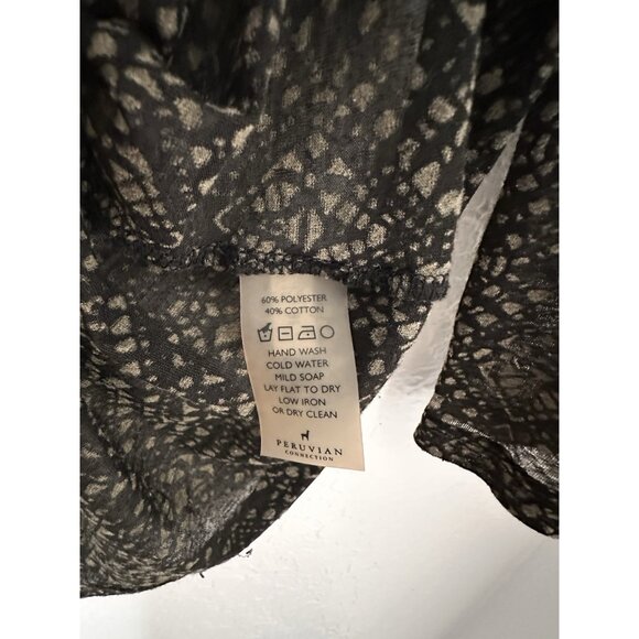 Peruvian Connection Tunic Top Burnout Long Sleeve Sheer Black ,Beige Size S - Picture 5 of 5